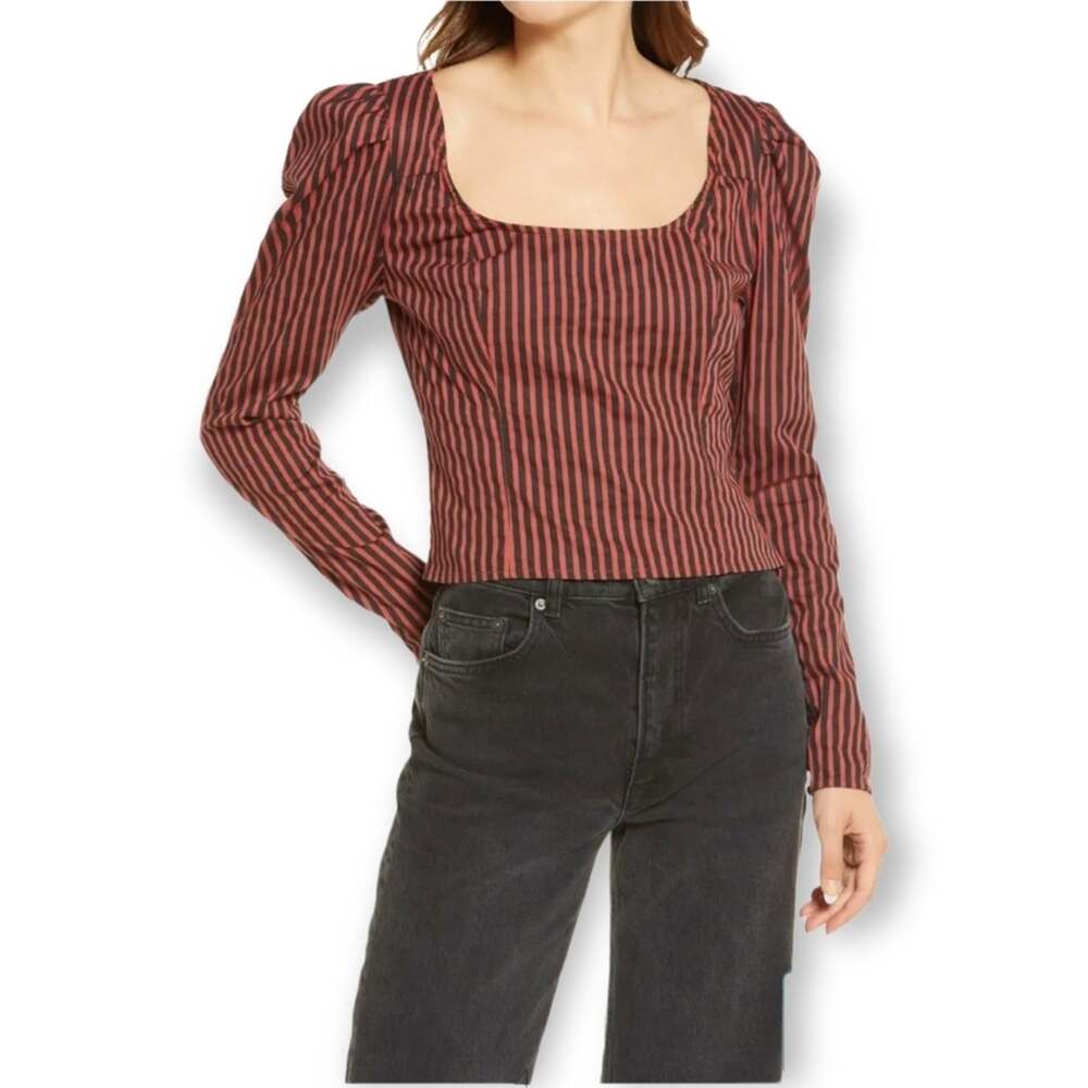 Free People Caroline stripe long sleeve top size M